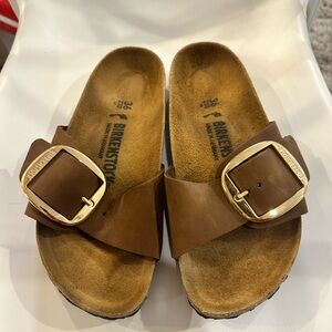 Birkenstock Madrid Big Buckle Sandal in Cognac Leather. Never worn
